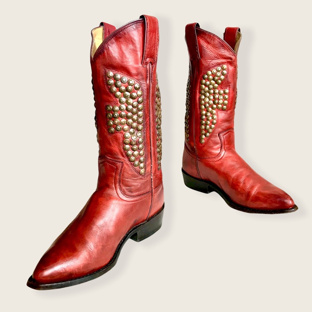 RARE Frye Billy Hammered Stud Red Leather Western/Southern Cowboy Riding Boots - Picture 7 of 13